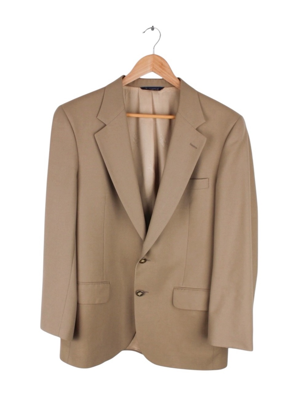 Vintage Burberrys Tan Wool Blazer Men's Sport Coat Gold Crest Buttons Size 42